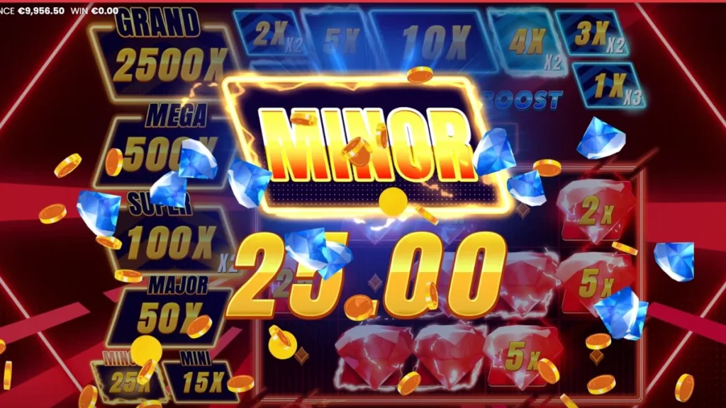 Interface neon e futurista do jogo de slot Triple Cash Boost