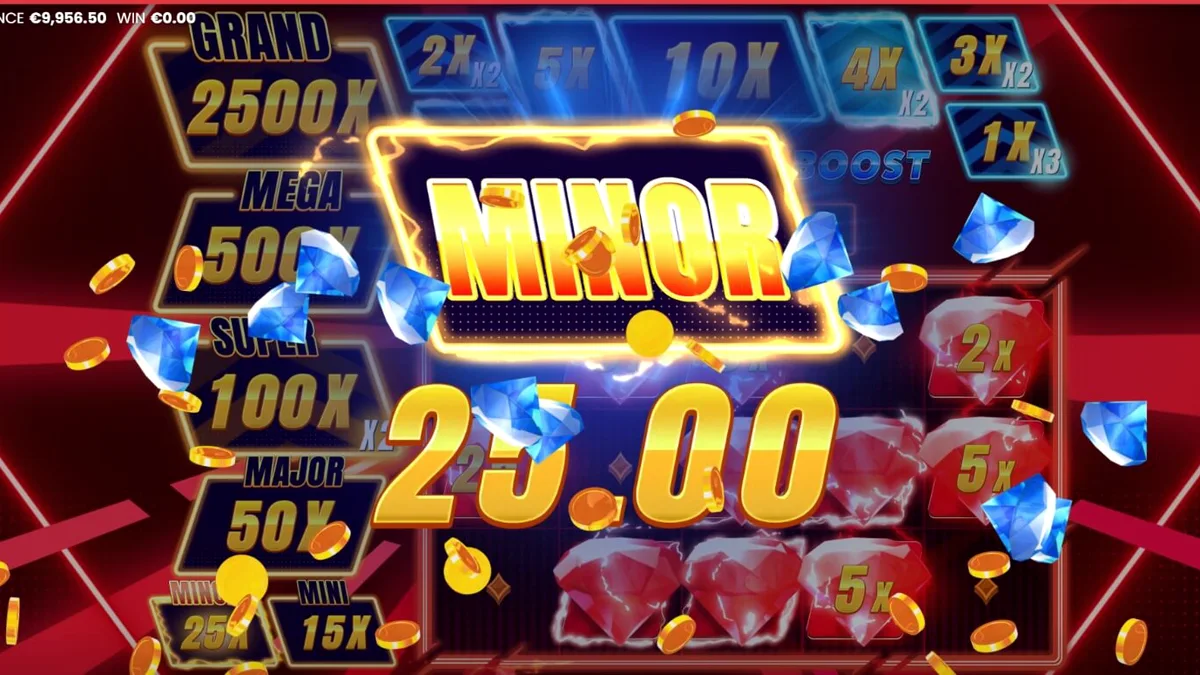 Interface neon e futurista do jogo de slot Triple Cash Boost